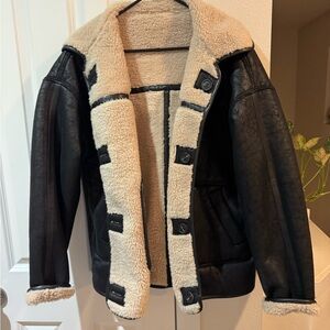 Black Shearling Lined Faux Leather Jacket
